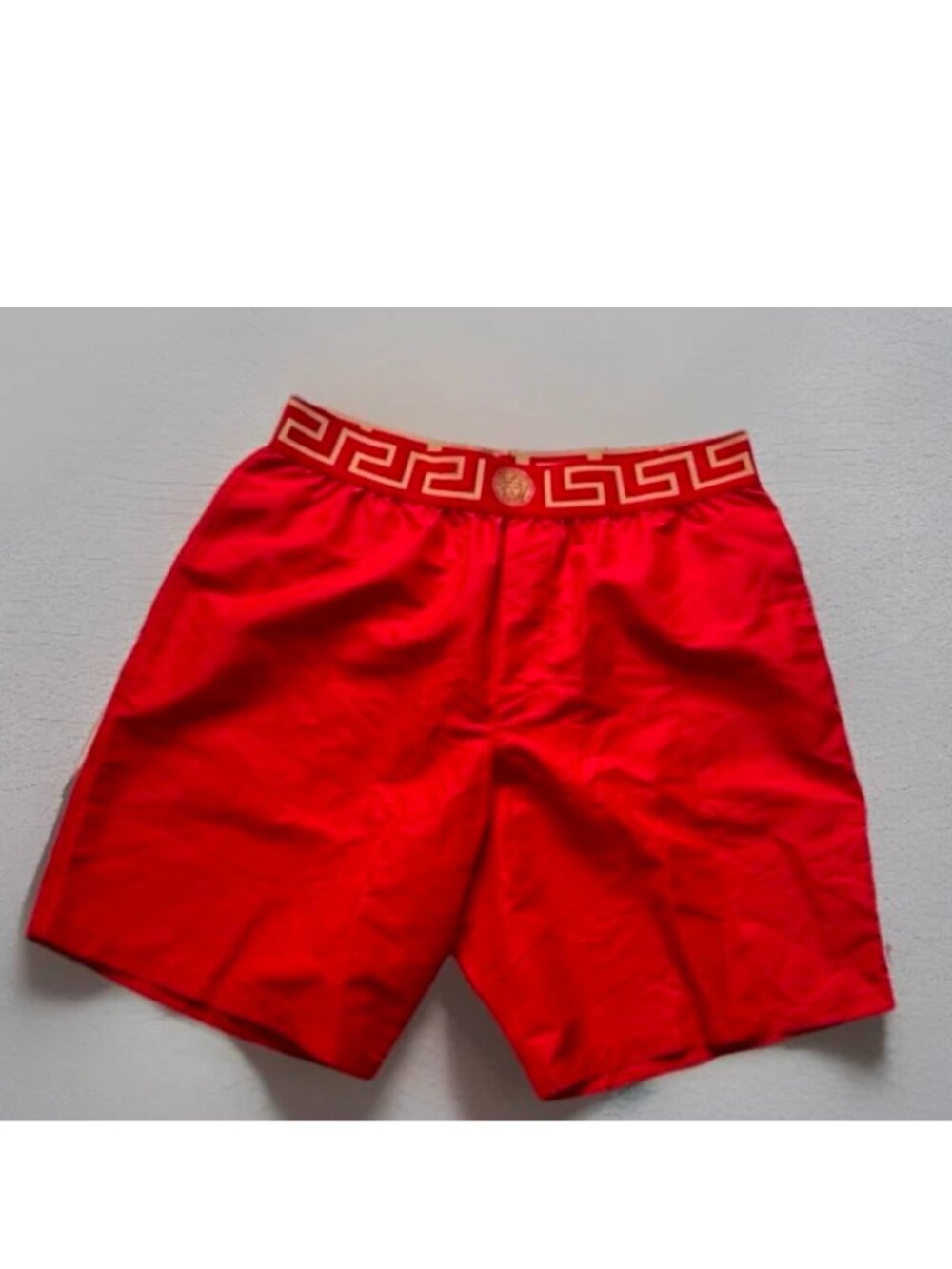 Versace Greca Border Swim Shorts Men 5 M Red Medusa Logo Elastic Waist$450 NWT